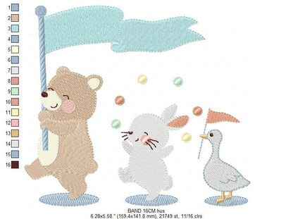 Circus Animals embroidery designs - Animal Band embroidery design machine embroidery pattern - Bear embroidery file - Rabbit embroidery Duck Marcia Embroidery