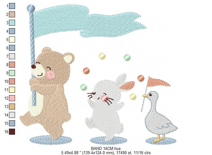 Circus Animals embroidery designs - Animal Band embroidery design machine embroidery pattern - Bear embroidery file - Rabbit embroidery Duck Marcia Embroidery