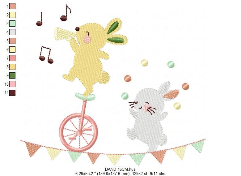 Rabbit embroidery designs - Bunny embroidery design machine embroidery pattern - Animal band embroidery file - Music embroidery rippled Marcia Embroidery