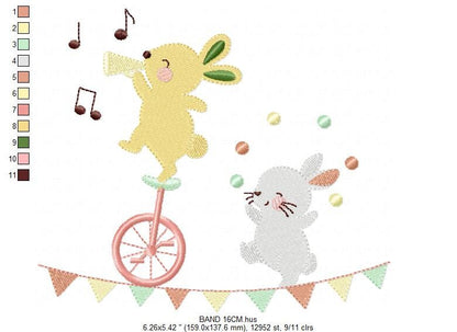 Rabbit embroidery designs - Bunny embroidery design machine embroidery pattern - Animal band embroidery file - Music embroidery rippled Marcia Embroidery
