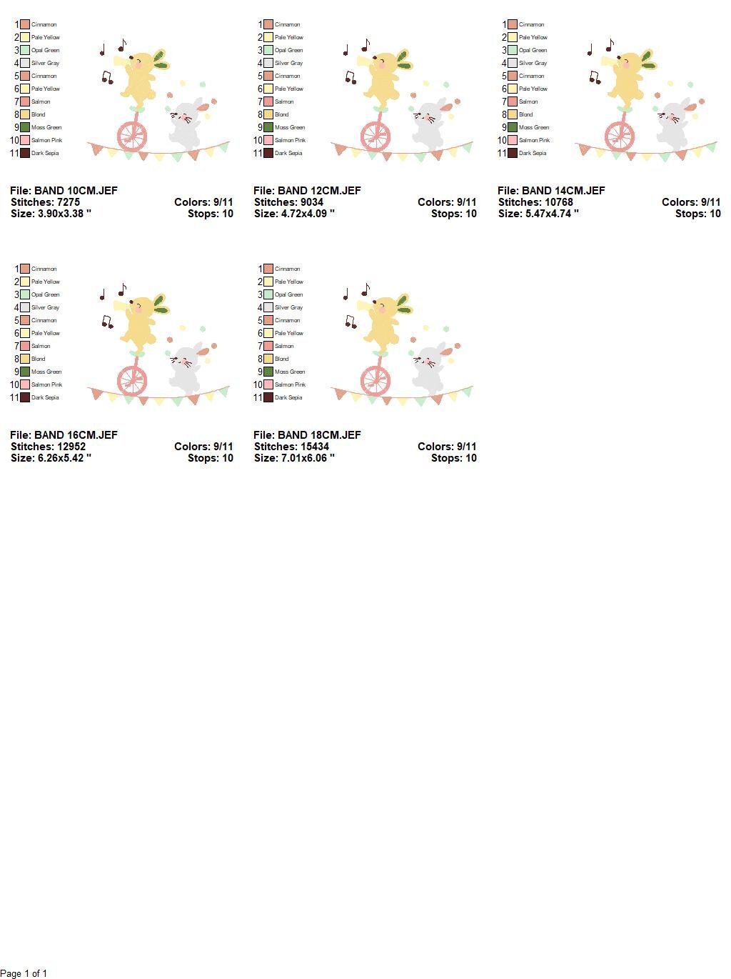 Rabbit embroidery designs - Bunny embroidery design machine embroidery pattern - Animal band embroidery file - Music embroidery rippled Marcia Embroidery