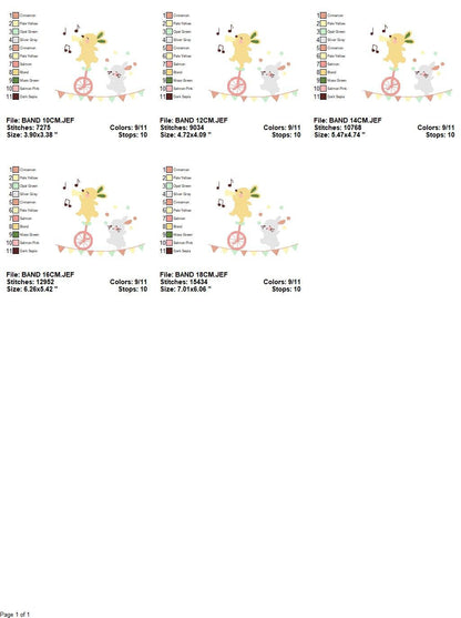 Rabbit embroidery designs - Bunny embroidery design machine embroidery pattern - Animal band embroidery file - Music embroidery rippled Marcia Embroidery