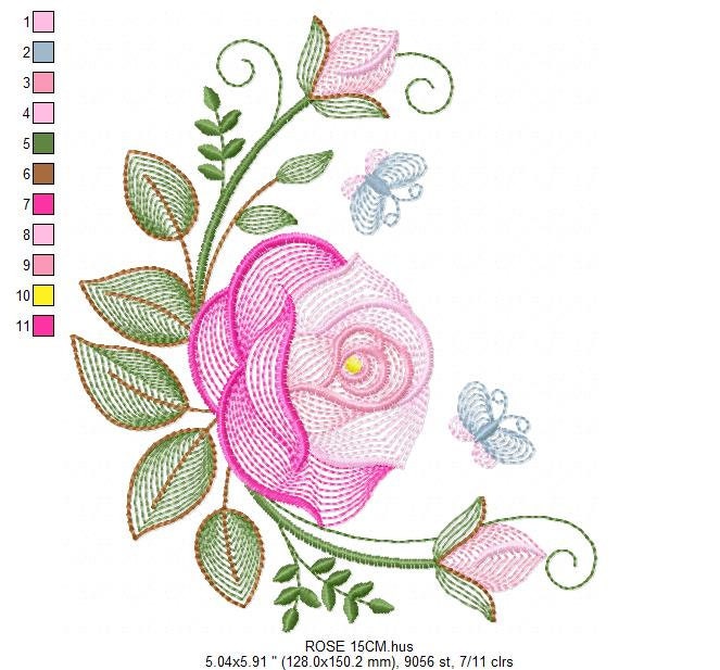 Roses embroidery designs - Flower embroidery design machine embroidery pattern - Rose embroidery file - Flowers for towels embroidery pes