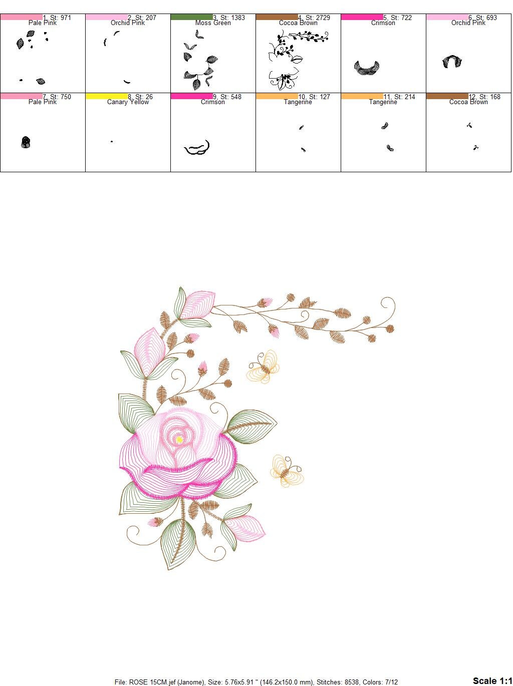 Roses embroidery designs - Flower embroidery design machine embroidery pattern - Rose embroidery file - Flowers for towels embroidery pes Marcia Embroidery