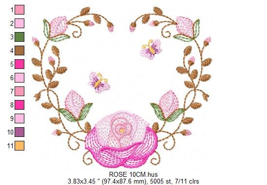Heart with roses embroidery designs - Flower embroidery design machine embroidery pattern - Monogram Frame embroidery file - pes jef vip vp3 Marcia Embroidery