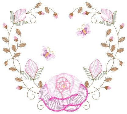 Heart with roses embroidery designs - Flower embroidery design machine embroidery pattern - Monogram Frame embroidery file - pes jef vip vp3 Marcia Embroidery