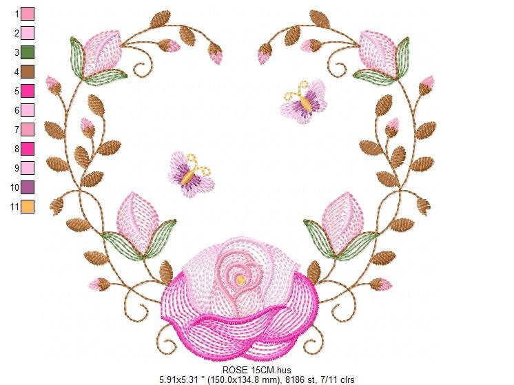 Heart with roses embroidery designs - Flower embroidery design machine embroidery pattern - Monogram Frame embroidery file - pes jef vip vp3 Marcia Embroidery