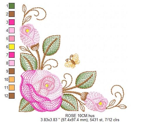 Tulips embroidery designs - Flower corner embroidery design machine embroidery pattern - Towel embroidery file - floral kitchen download pes