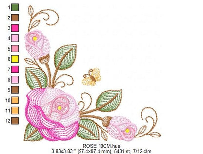 Tulips embroidery designs - Flower corner embroidery design machine embroidery pattern - Towel embroidery file - floral kitchen download pes