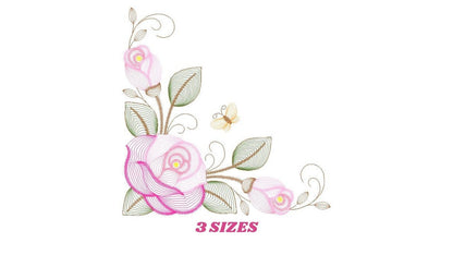 Tulips embroidery designs - Flower corner embroidery design machine embroidery pattern - Towel embroidery file - floral kitchen download pes