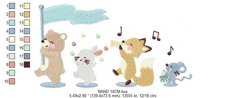 Circus Animals embroidery designs - Animal Band embroidery design machine embroidery pattern - Bear embroidery file - Rabbit Fox Mouse group Marcia Embroidery