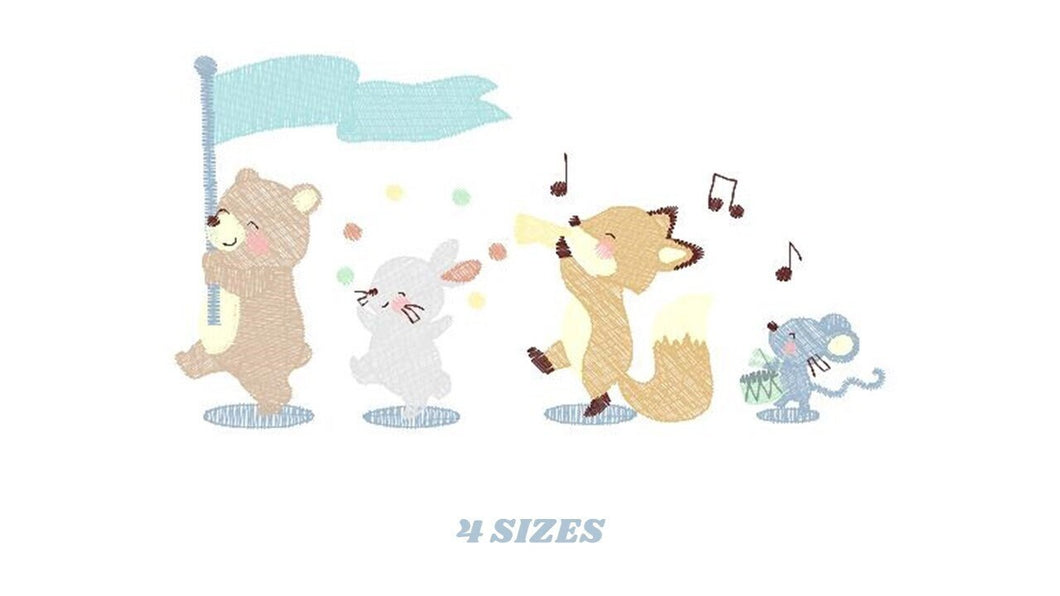 Circus Animals embroidery designs - Animal Band embroidery design machine embroidery pattern - Bear embroidery file - Rabbit Fox Mouse group