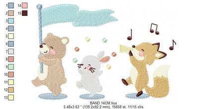 Animals embroidery designs - Band embroidery design machine embroidery pattern - Bear embroidery file - Fox embroidery - Bunny Rabbit design Marcia Embroidery