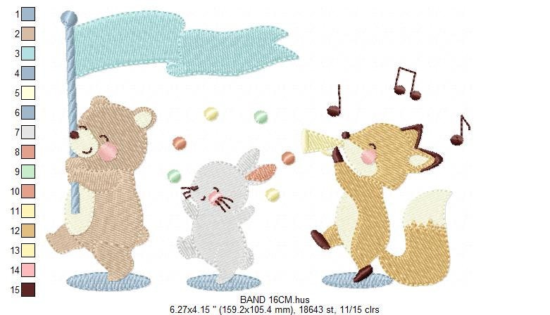 Animals embroidery designs - Band embroidery design machine embroidery pattern - Bear embroidery file - Fox embroidery - Bunny Rabbit design Marcia Embroidery