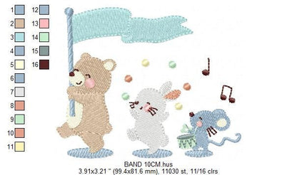 Circus Animals embroidery designs - Animal Band embroidery design machine embroidery pattern - Bear embroidery - Rabbit embroidery Mouse Marcia Embroidery