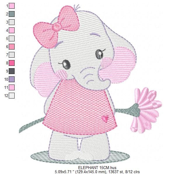 Elephant embroidery designs - Animal embroidery design machine embroidery pattern - Baby girl embroidery file - Elephant with flowers design Marcia Embroidery