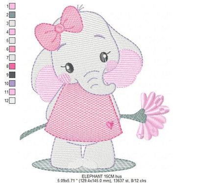 Elephant embroidery designs - Animal embroidery design machine embroidery pattern - Baby girl embroidery file - Elephant with flowers design Marcia Embroidery