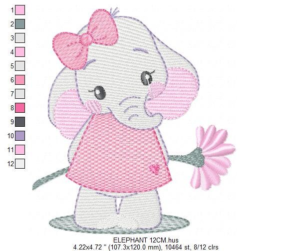 Elephant embroidery designs - Animal embroidery design machine embroidery pattern - Baby girl embroidery file - Elephant with flowers design Marcia Embroidery