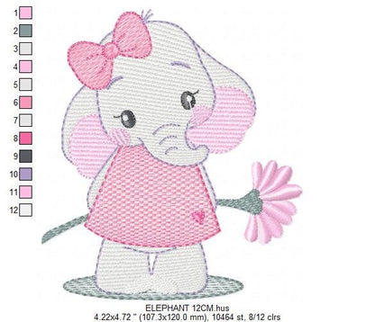 Elephant embroidery designs - Animal embroidery design machine embroidery pattern - Baby girl embroidery file - Elephant with flowers design Marcia Embroidery
