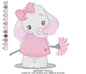 Elephant embroidery designs - Animal embroidery design machine embroidery pattern - Baby girl embroidery file - Elephant with flowers design