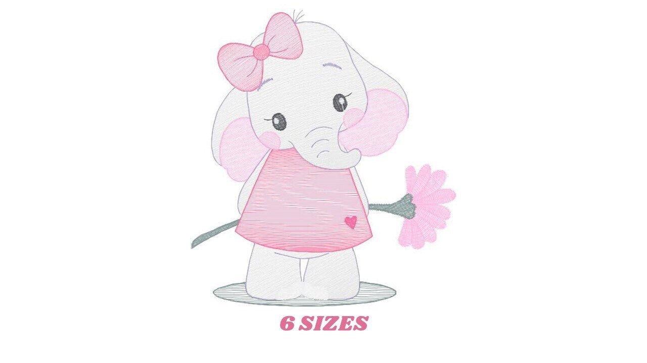 Elephant embroidery designs - Animal embroidery design machine embroidery pattern - Baby girl embroidery file - Elephant with flowers design Marcia Embroidery
