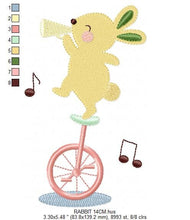 Charger l&#39;image dans la galerie, Rabbit with Unicycle embroidery designs - Musical animals band embroidery design machine embroidery pattern -  Circus Bunny embroidery file
