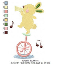 Carica l&#39;immagine nel visualizzatore di Gallery, Rabbit with Unicycle embroidery designs - Musical animals band embroidery design machine embroidery pattern -  Circus Bunny embroidery file
