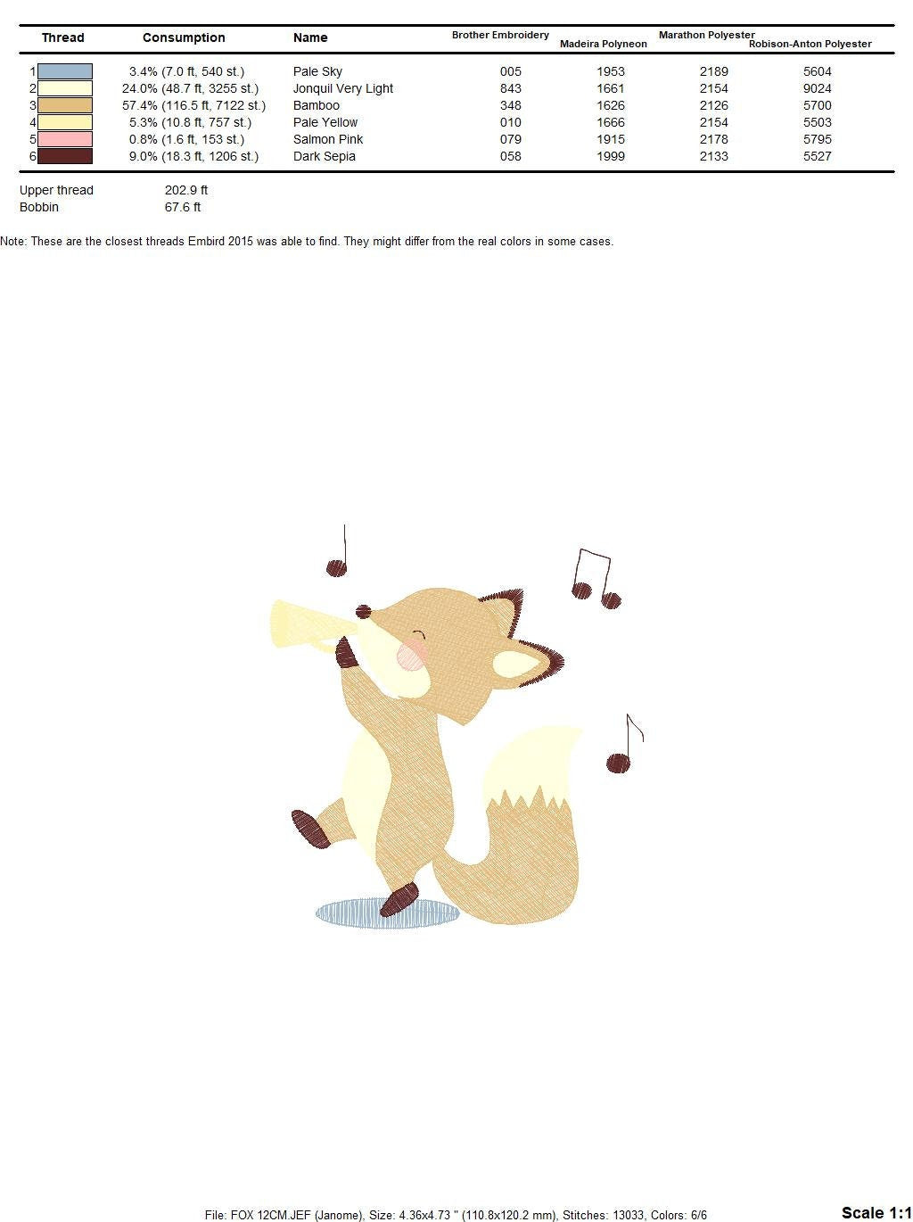 Fox embroidery designs - Musical Animal embroidery design machine embroidery pattern - Musician embroidery file - Fox Singing embroidery Marcia Embroidery