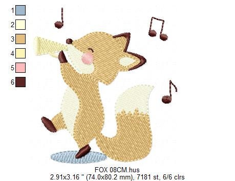 Fox embroidery designs - Musical Animal embroidery design machine embroidery pattern - Musician embroidery file - Fox Singing embroidery Marcia Embroidery