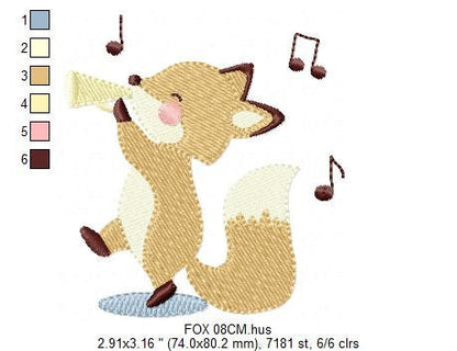Fox embroidery designs - Musical Animal embroidery design machine embroidery pattern - Musician embroidery file - Fox Singing embroidery Marcia Embroidery