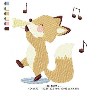 Fox embroidery designs - Musical Animal embroidery design machine embroidery pattern - Musician embroidery file - Fox Singing embroidery Marcia Embroidery