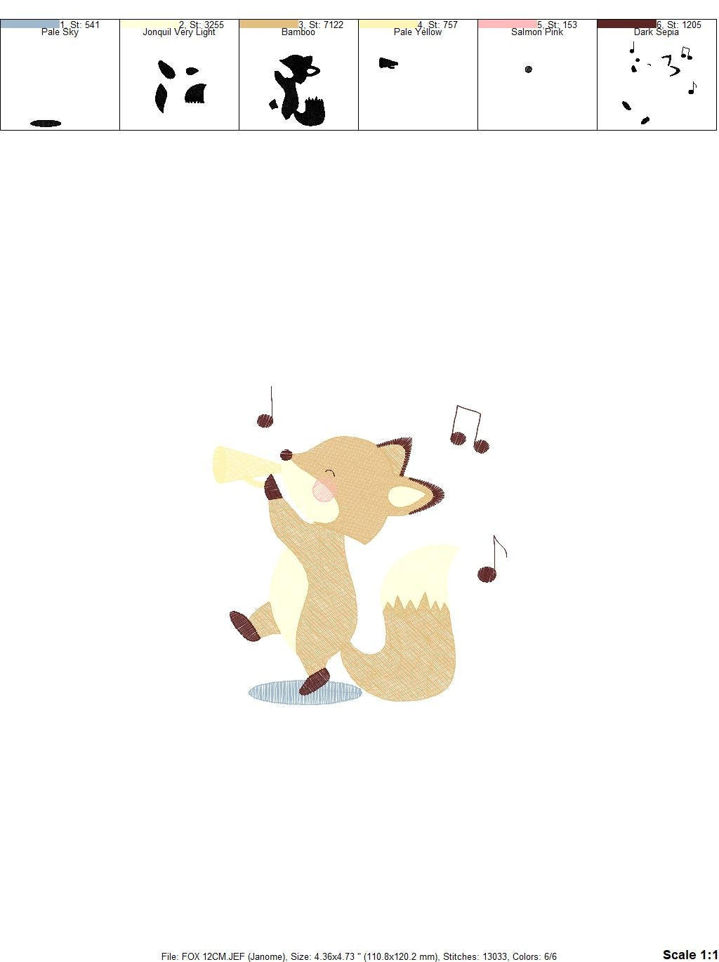 Fox embroidery designs - Musical Animal embroidery design machine embroidery pattern - Musician embroidery file - Fox Singing embroidery Marcia Embroidery