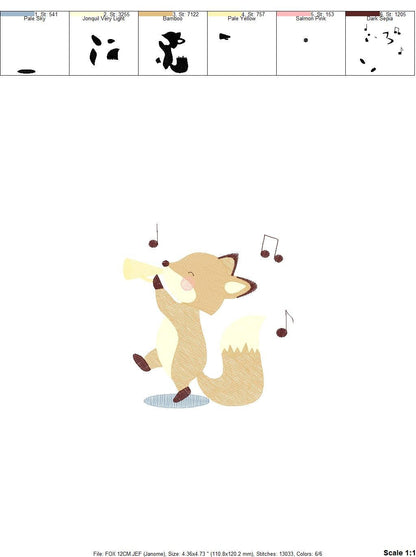Fox embroidery designs - Musical Animal embroidery design machine embroidery pattern - Musician embroidery file - Fox Singing embroidery Marcia Embroidery