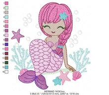 Carica l&#39;immagine nel visualizzatore di Gallery, Mermaid with braids embroidery designs - Sea Princess embroidery design machine embroidery pattern - Baby Girl embroidery download file pes
