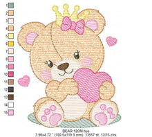 Charger l&#39;image dans la galerie, Female Bear embroidery designs - Baby girl embroidery design machine embroidery pattern - Bear with butterfly embroidery file - digital file
