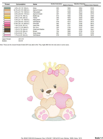 Female Bear embroidery designs - Baby girl embroidery design machine embroidery pattern - Bear with butterfly embroidery file - digital file Marcia Embroidery