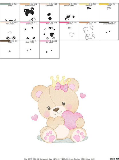 Female Bear embroidery designs - Baby girl embroidery design machine embroidery pattern - Bear with butterfly embroidery file - digital file Marcia Embroidery