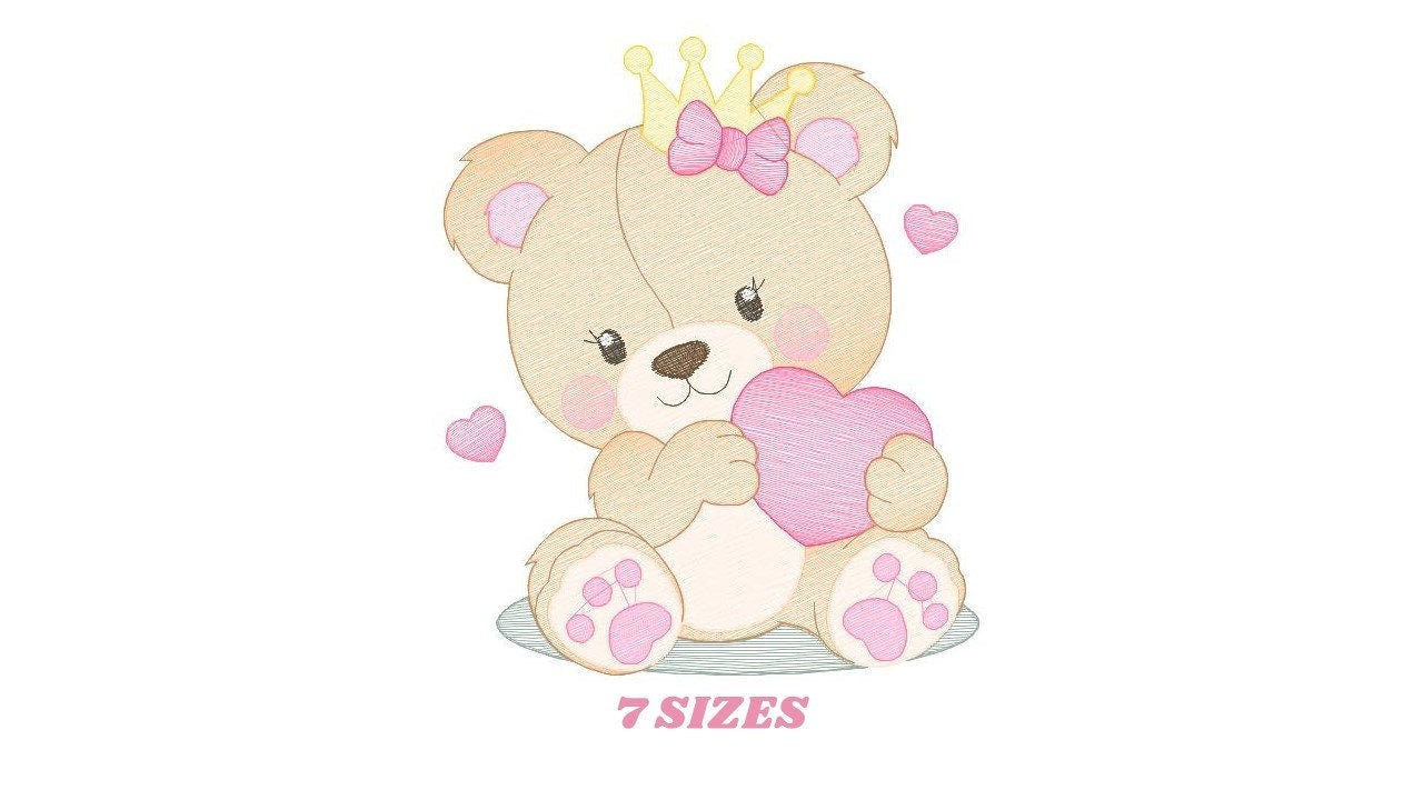 Female Bear embroidery designs - Baby girl embroidery design machine embroidery pattern - Bear with butterfly embroidery file - digital file Marcia Embroidery