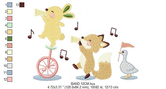 Animal band embroidery designs - Musical animals embroidery design machine embroidery pattern -  Rabbit embroidery file - Fox and Rabbit