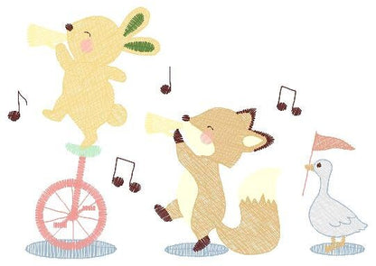 Animal band embroidery designs - Musical animals embroidery design machine embroidery pattern -  Rabbit embroidery file - Fox and Rabbit