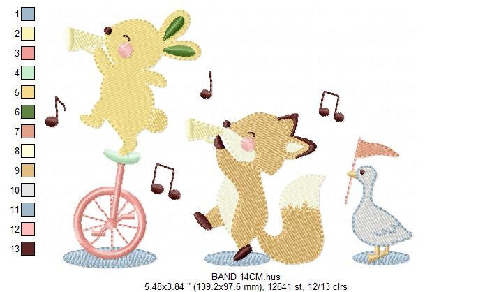 Animal band embroidery designs - Musical animals embroidery design machine embroidery pattern -  Rabbit embroidery file - Fox and Rabbit