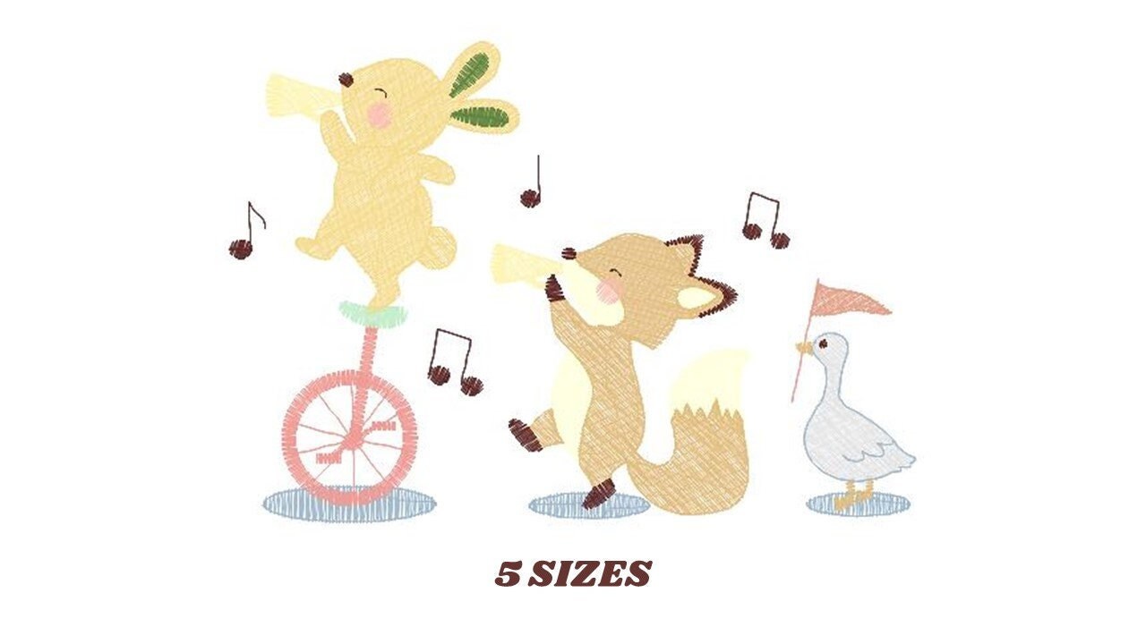 Animal band embroidery designs - Musical animals embroidery design machine embroidery pattern -  Rabbit embroidery file - Fox and Rabbit