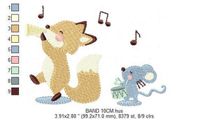 Animals band embroidery designs - Fox embroidery design machine embroidery pattern - Mouse embroidery file - Animal embroidery rippled pes