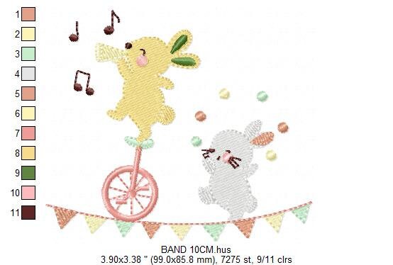Rabbit embroidery designs - Bunny embroidery design machine embroidery pattern - Animal band embroidery file - Music embroidery rippled Marcia Embroidery