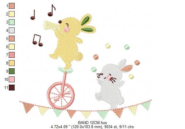 Rabbit embroidery designs - Bunny embroidery design machine embroidery pattern - Animal band embroidery file - Music embroidery rippled Marcia Embroidery