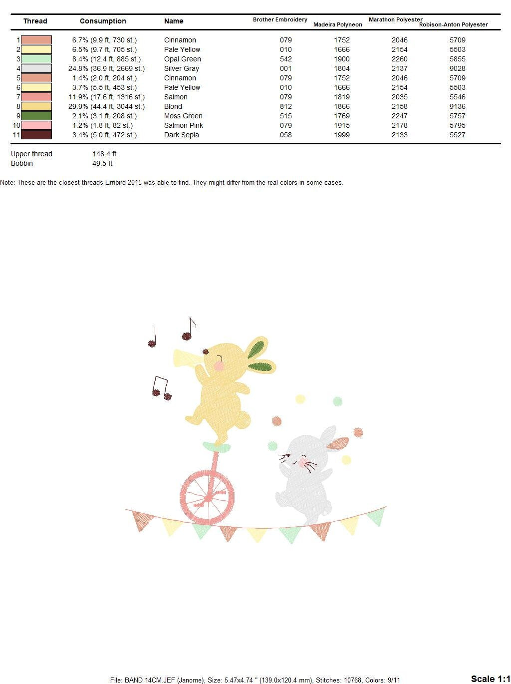 Rabbit embroidery designs - Bunny embroidery design machine embroidery pattern - Animal band embroidery file - Music embroidery rippled Marcia Embroidery