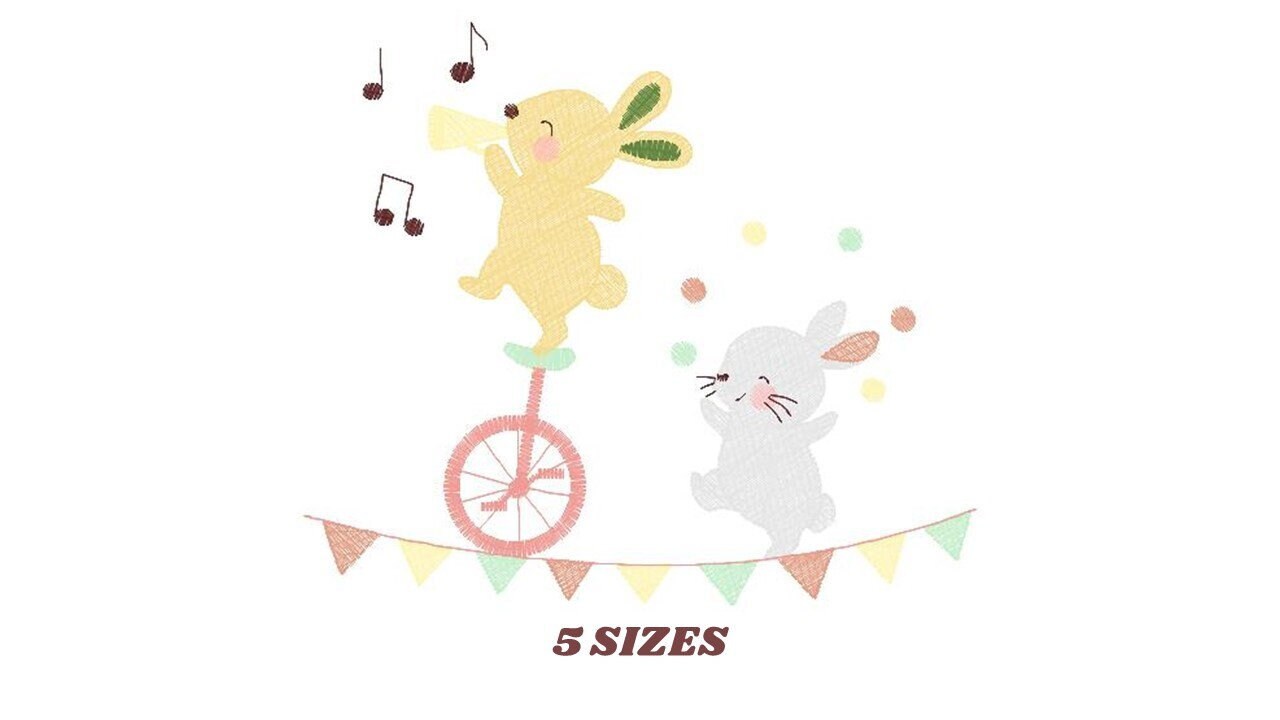 Rabbit embroidery designs - Bunny embroidery design machine embroidery pattern - Animal band embroidery file - Music embroidery rippled Marcia Embroidery