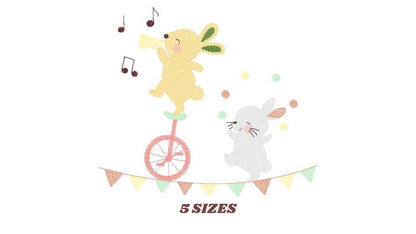 Rabbit embroidery designs - Bunny embroidery design machine embroidery pattern - Animal band embroidery file - Music embroidery rippled Marcia Embroidery