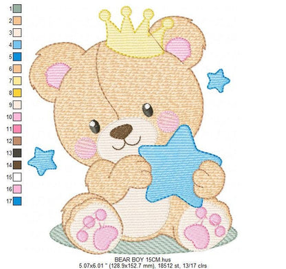 Bear embroidery designs - Bear with crown embroidery design machine embroidery pattern - Teddy bear embroidery file baby kid newborn nursey Marcia Embroidery