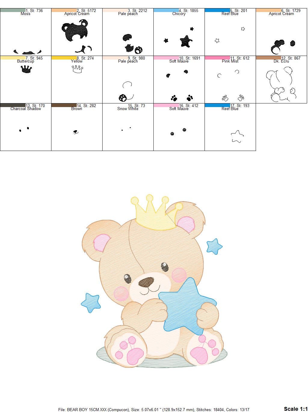 Bear embroidery designs - Bear with crown embroidery design machine embroidery pattern - Teddy bear embroidery file baby kid newborn nursey Marcia Embroidery